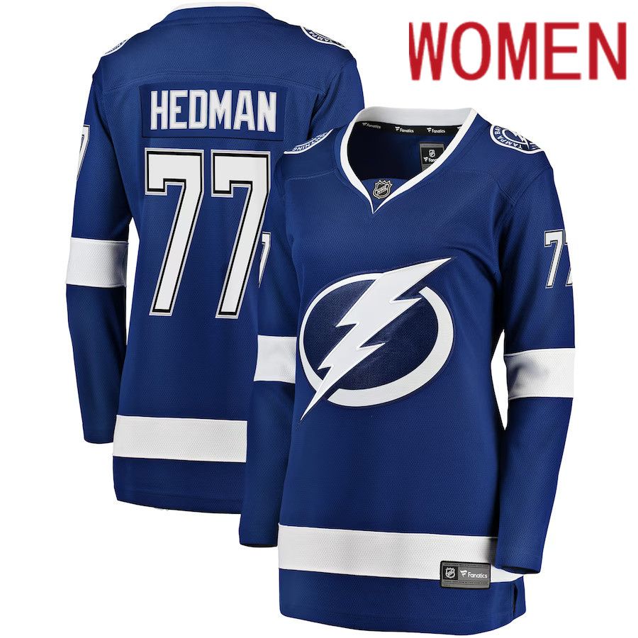 Women Tampa Bay Lightning #77 Victor Hedman Fanatics Branded Blue Premier Breakaway Player NHL Jersey
